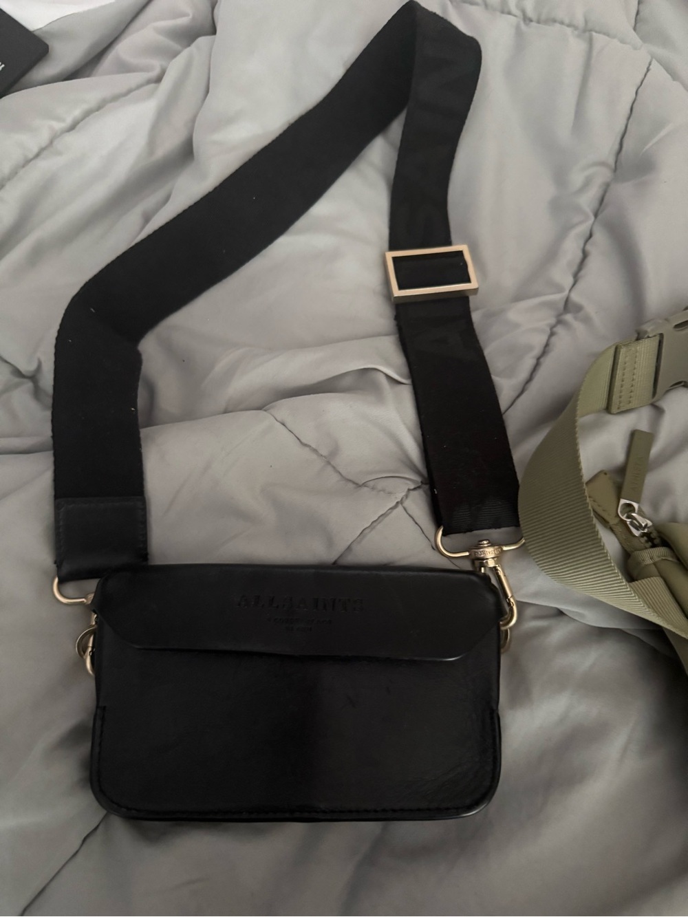ALL SAINTS Black Crossbody Leather Bag with Adjustable Strap